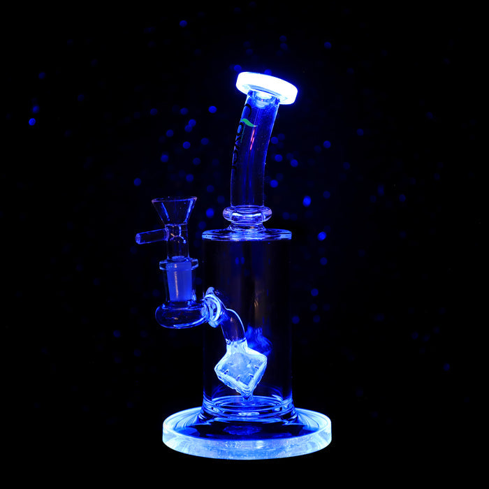 9" CLOVER UV Reactive Cube Perc Water Pipe (WPE-404)