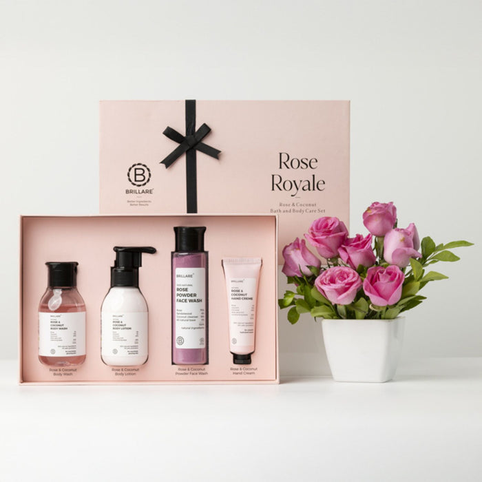 Brillare Rose Royale Gift Set (Pack of 4) - Body Wash (100ml), Body Lotion (100ml), Powder Face Wash (100g), Hand Cream (30g)