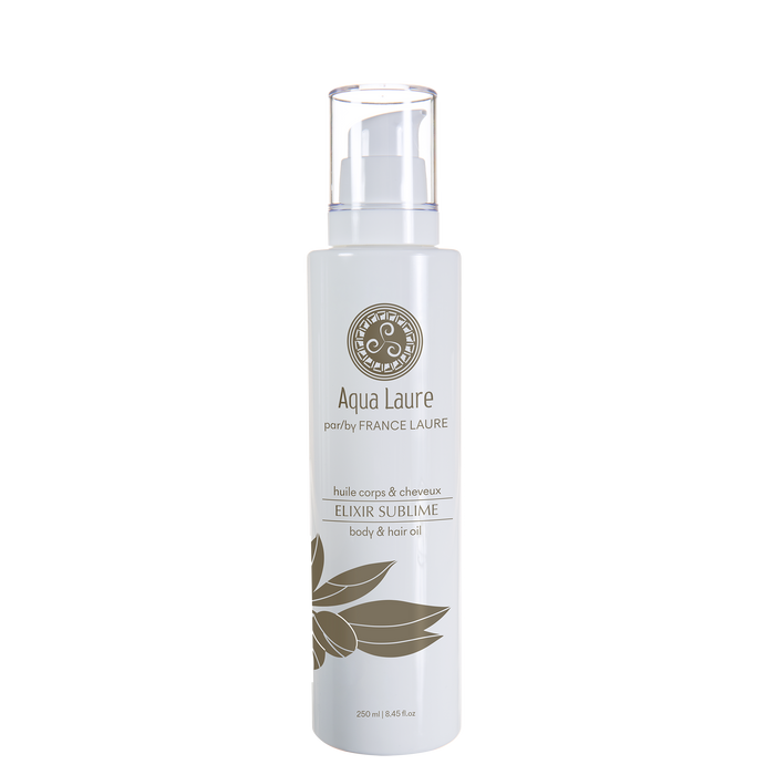 Aqua Laure Elixir Sublime body & hair oil in white bottle with pump, 250ml, for all skin types, luxury skincare