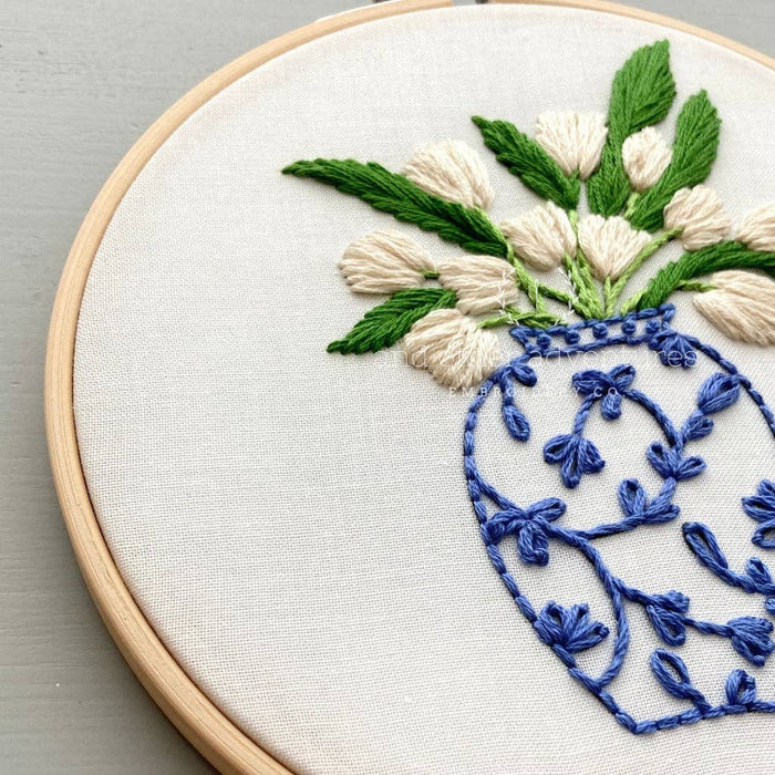 Hand Embroidery Kit - Ginger Jar with White Tulips