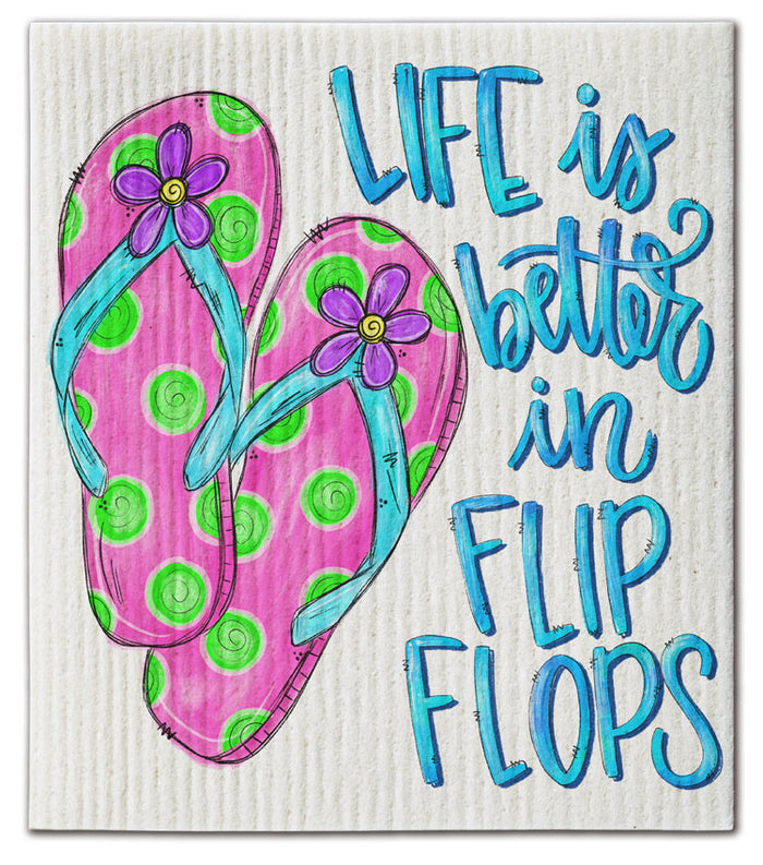 Life Is Better In Flip Flops Swedish Dishcloth - CJ Bella Co.
