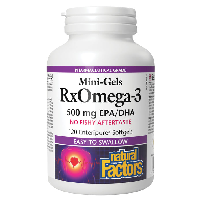 Bottle of Natural Factors Rx Omega-3 Mini-Gels 500mg 120 Softgels