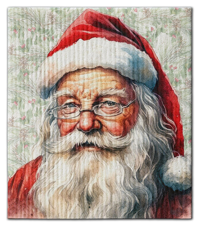 Santa Face w/Pine Twig & Holly Dishcloth - CJ Bella Co.