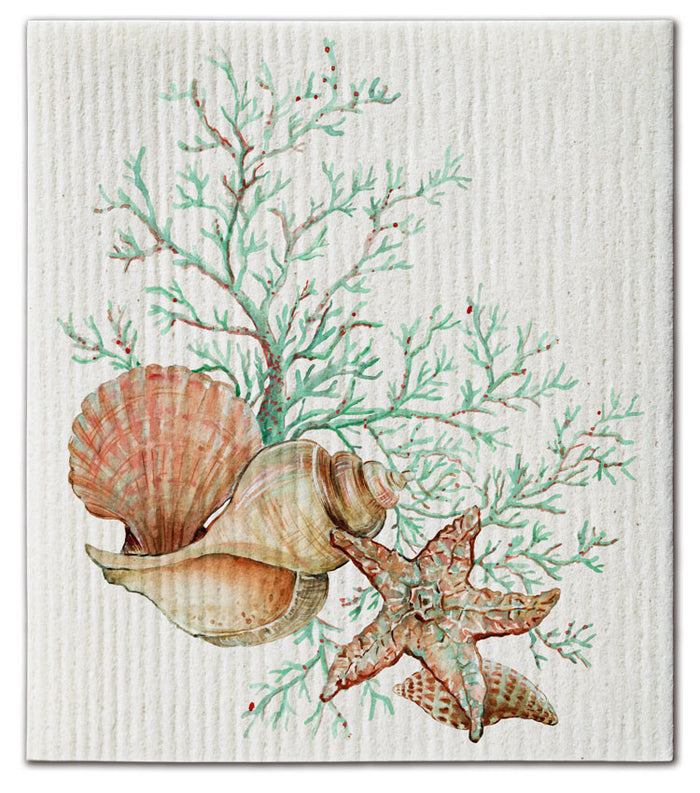 Shells (4) with Coral Dishcloth - CJ Bella Co.