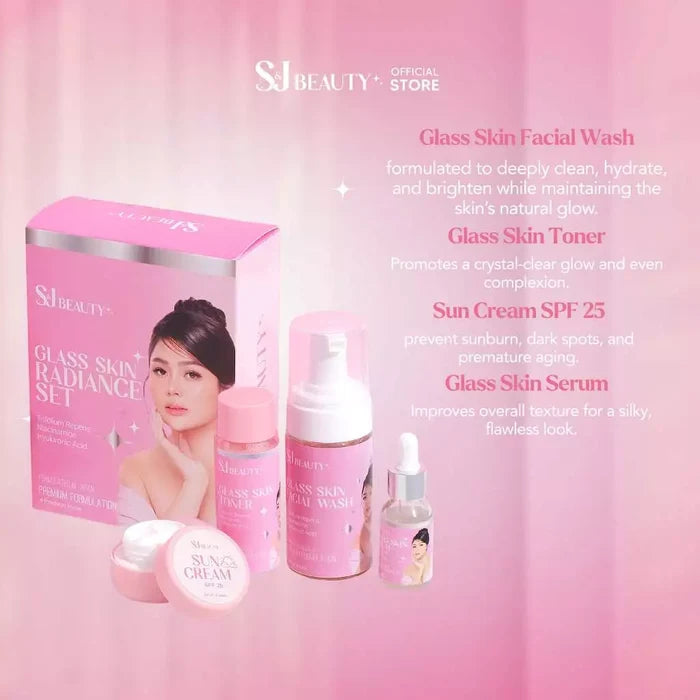S&J Beauty Glass Skin Radiance Set – Soap Toner Serum Sunscreen Niacinamide Hyaluronic Acid Skincare