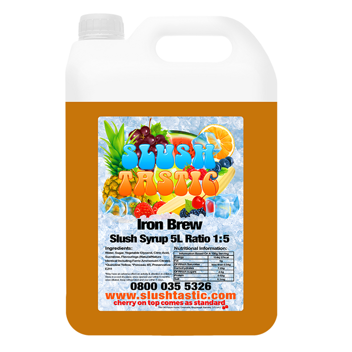 Corporate Vending Slush Syrup 5L Bottle Slushtastic Slush Syrup Iron Brew