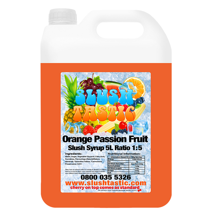 Corporate Vending Slush Syrup 5L Bottle Slushtastic Slush Syrup Orange Passion Fruit