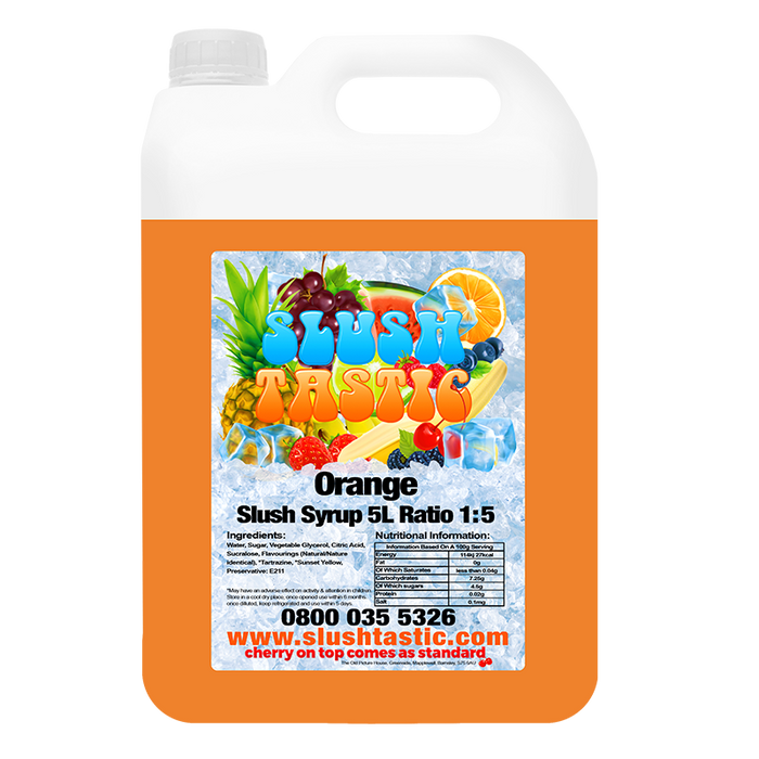 Corporate Vending Slush Syrup 5L Bottle Slushtastic Slush Syrup Orange