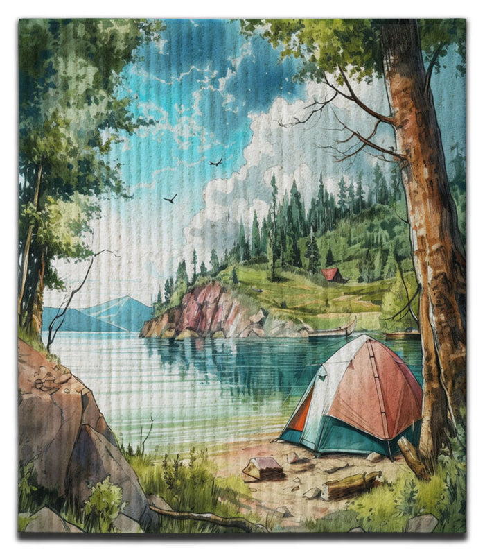 Tent on Lake Swedish Dishcloth