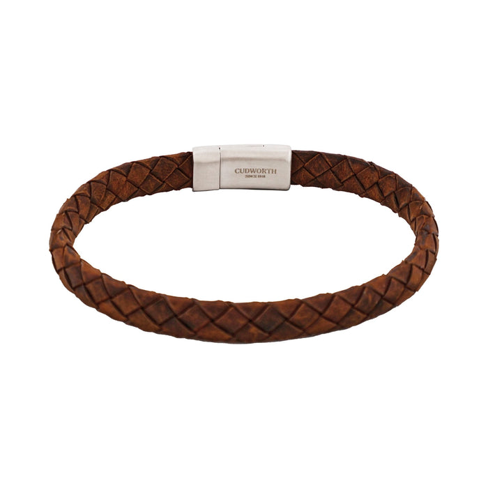Thin Brown Italian Leather & Stainless Steel Bracelet