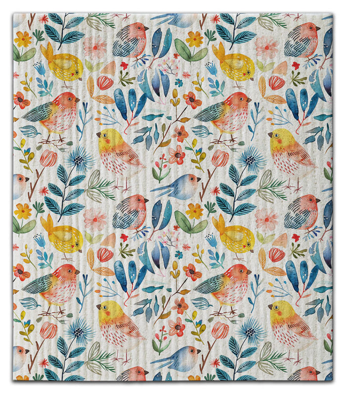 Whimsical Birds Swedish Dishcloth