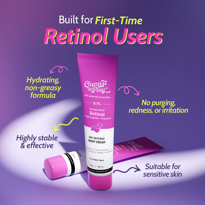 0.1% Retinol Night Cream with Aloe Vera For Fine Lines & Wrinkles - 30 gm | Pack of 2