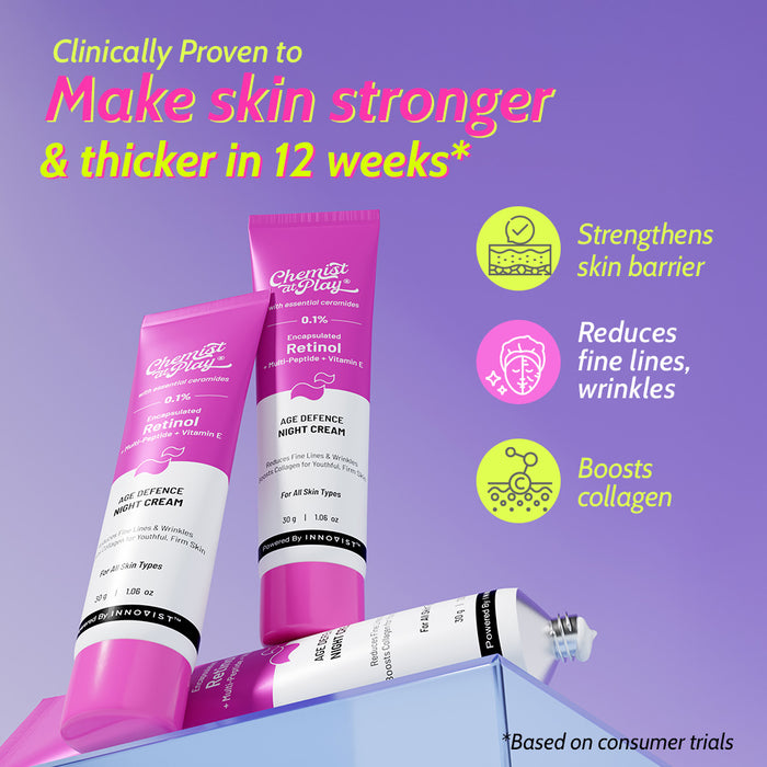 0.1% Retinol Night Cream with Aloe Vera For Fine Lines & Wrinkles - 30 gm | Pack of 3