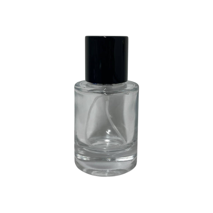 1 oz (30 ml) Clear Glass Cylinder Perfume Bottle with Black Magnetic Latch - World of Aromas