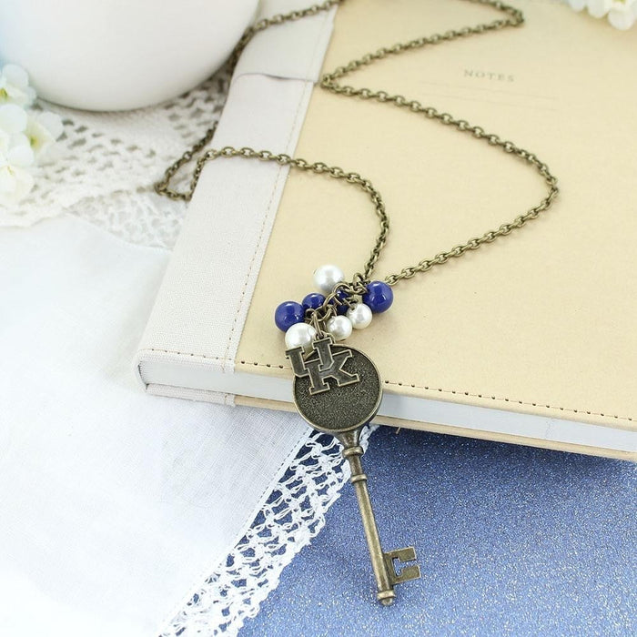 36” Kentucky Vintage Style Logo w/ Key and Pearl Cluster Necklace