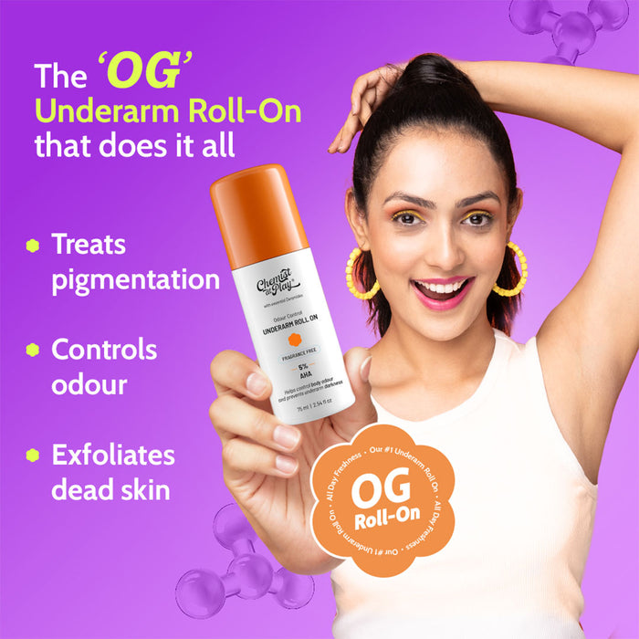 5% AHA Underarm Roll On for Odour Control & Pigmentation (Fragrance Free) - 75 ml