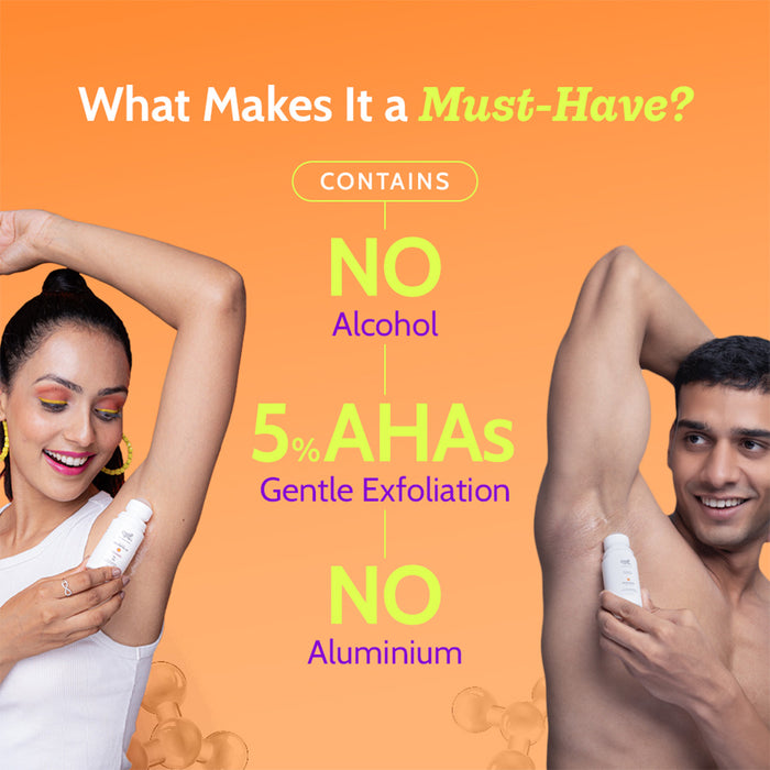 5% AHA Underarm Roll On for Odour Control & Pigmentation (Fragrance Free) - 75 ml