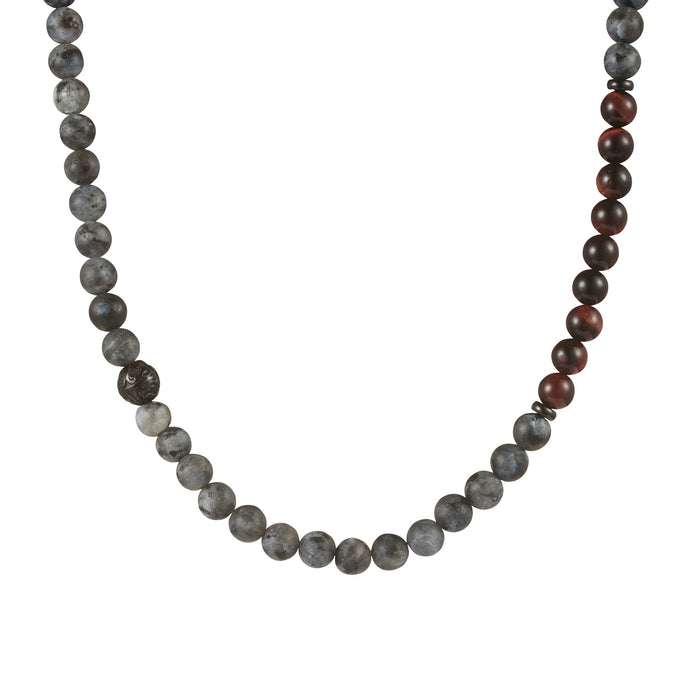 6mm Labradorite & Red Tiger Eye & Stainless Steel Beaded Stretch Neck Chain