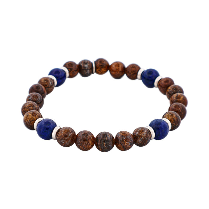 8mm Bronzite & Lapis Lazuli Stainless Steel Beaded Bracelet