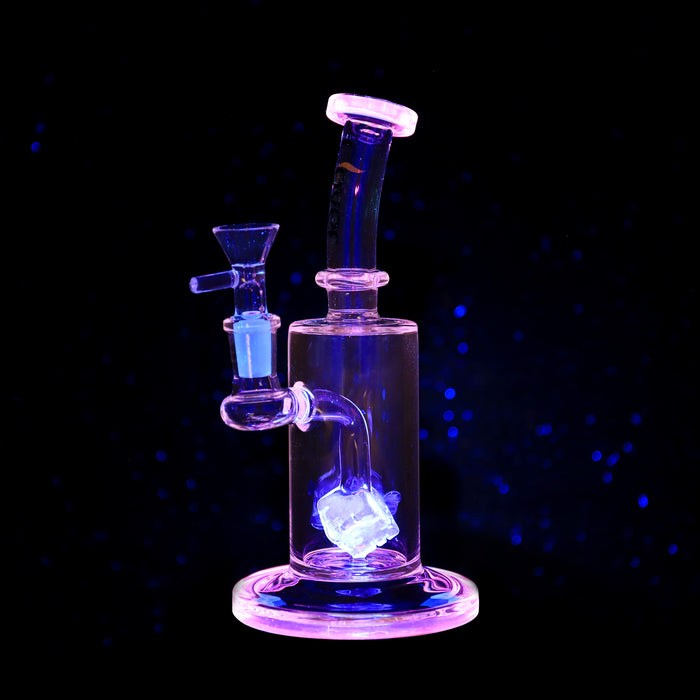 9" CLOVER UV Reactive Cube Perc Water Pipe (WPE-404)
