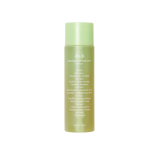 ABIB Heartleaf Calming Toner Skin Booster is a soothing facial toner designed to moisturize and calm tired, irritated skin. Formulated with 50,000 ppm Heartleaf Extract, it helps care for excess sebum and dead skin cells while cooling overheated skin. Hyaluronic Acid and Panthenol deliver intensive hydration without stickiness, leaving skin fresh, balanced, and comfortable.