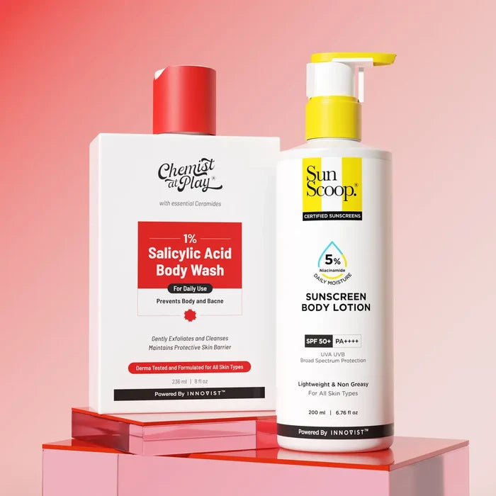 Acne Cure + Sun Defense Duo With 1% Salicylic Acid Body Wash - 236ml & 5% Niacinamide Sunscreen Lotion - 45ml