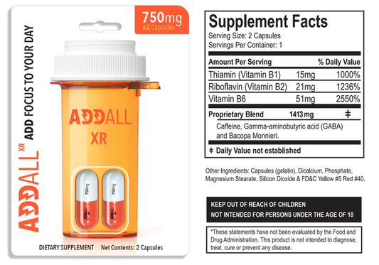 AddAll XR - Brain Booster Energy Supplement 750mg 2pk - 12ct Display