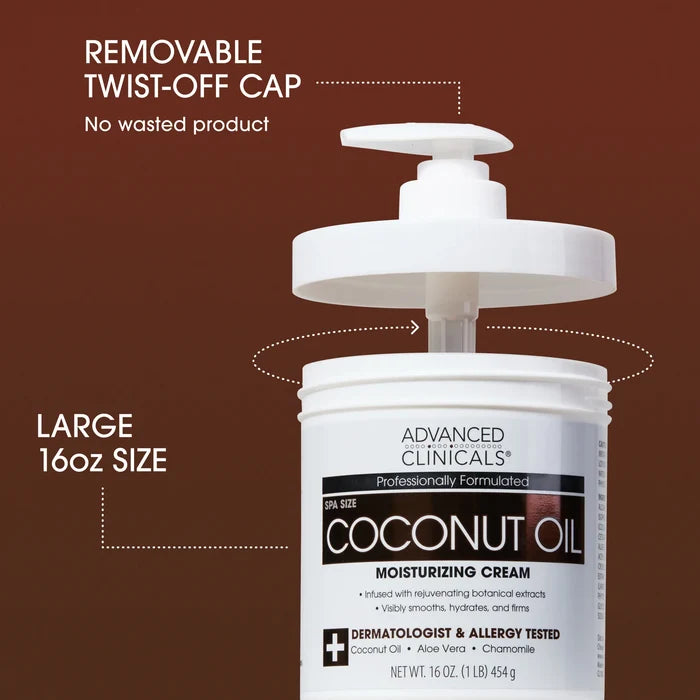 ADVANCED CLINICALS Coconut Oil Moisturizing Cream + Dermatologist & Allergy Tested مرطب جوز الهند للبشرة من ادفانسد كلينيكالز