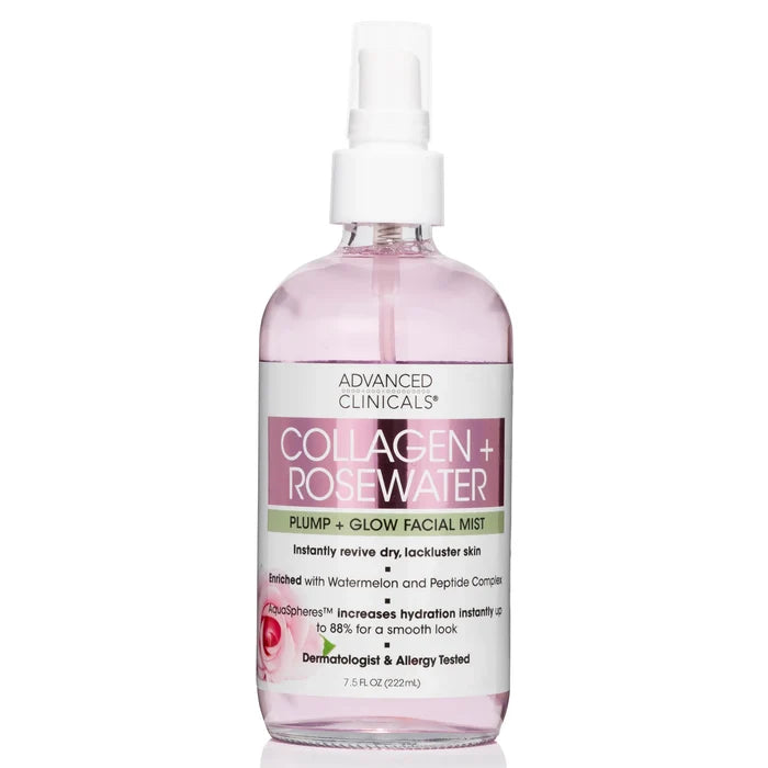 ADVANCED CLINICALS Collagen + Rose Water Plump + Glow Facial Mist مست الكولاجين من ادفانسد كلينيكالز