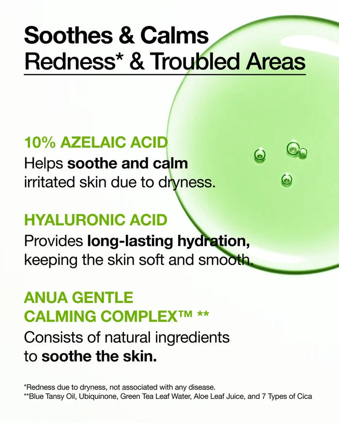 ANUA 10 ANUA AZELAIC ACID 10 HYALURON REDNESS SOOTHING SERUM سيروم التهدئة بالازليك اسد من انوا