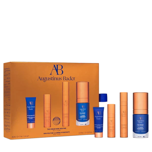 Augustinus Bader The Cream Mini Routine 4-piece skincare set in orange box with blue tubes