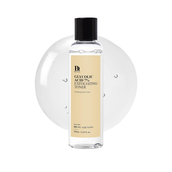 BENTON Glycolic Acid 7% Exfoliating Toner is a gentle yet effective exfoliating toner designed to improve skin texture and clarity. Formulated with 7% Glycolic Acid, it helps remove dead skin cells, smooth rough areas, and promote a brighter, more even-looking complexion. Ingredients like Panthenol, Allantoin, and Ceramide NP help soothe and support the skin barrier, while Niacinamide and amino acids keep skin balanced and hydrated. With regular use, this toner leaves skin feeling smoother, clea