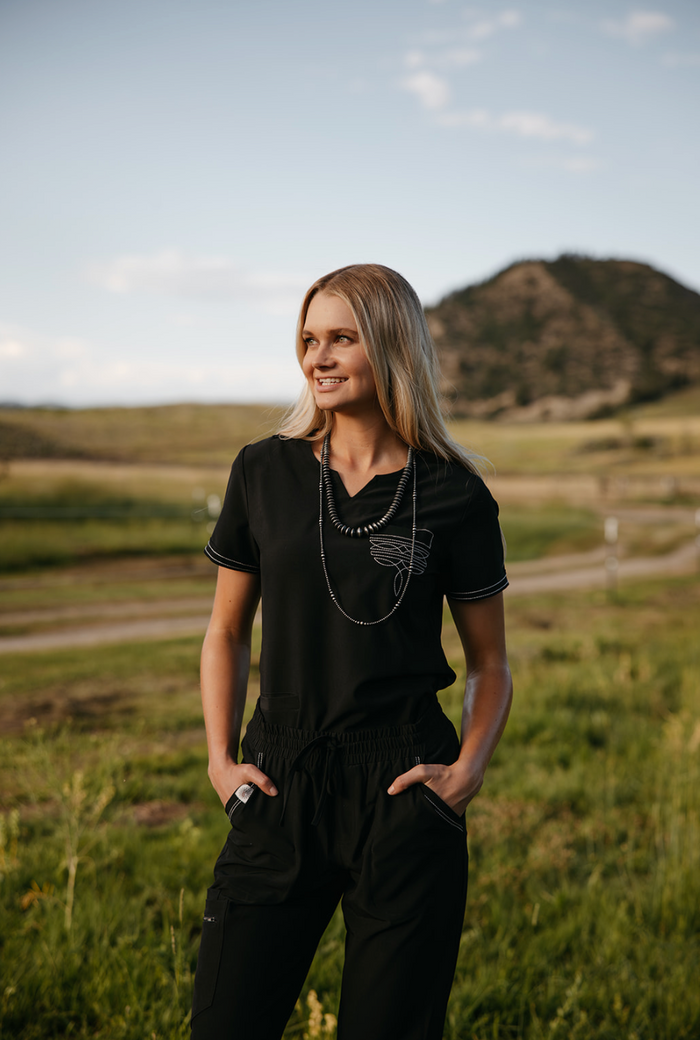 Black Boot-Stitch Top