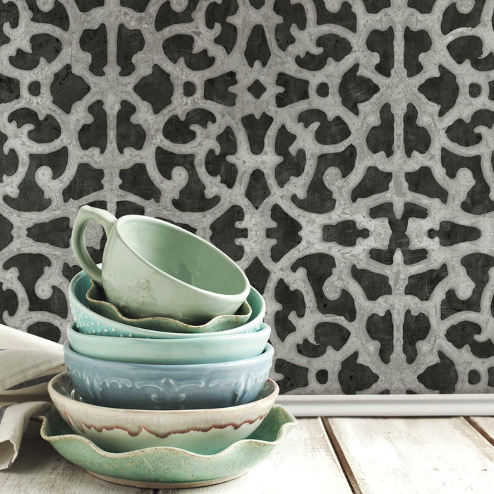 Black/White Scroll Gate Peel & Stick Wallpaper - EonShoppee