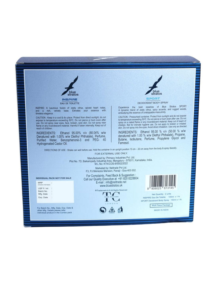Blue Stratos Inspire Eau de Toilette with  Free Deo  (100ml)
