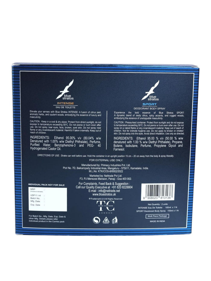 Blue Stratos Intense Eau de Toilette with  Free Deo (100ml)