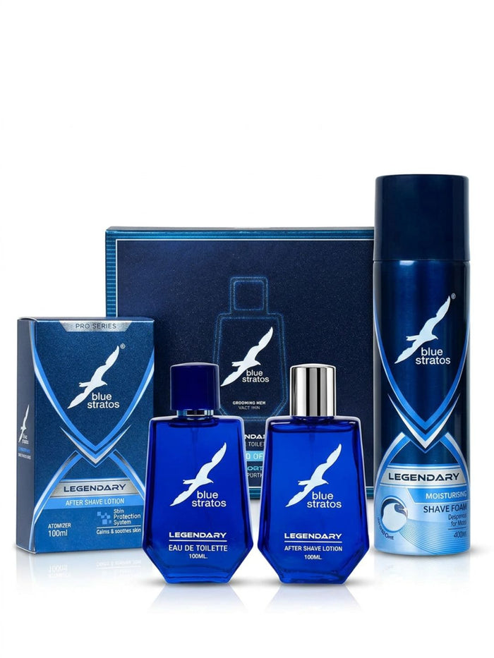 Blue Stratos Legendary Grooming Combo | Eau de Toilette, After Shave Lotion & Shaving Foam