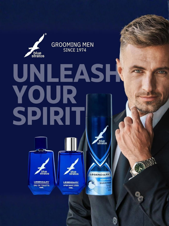 Blue Stratos Legendary Grooming Combo | Eau de Toilette, After Shave Lotion & Shaving Foam
