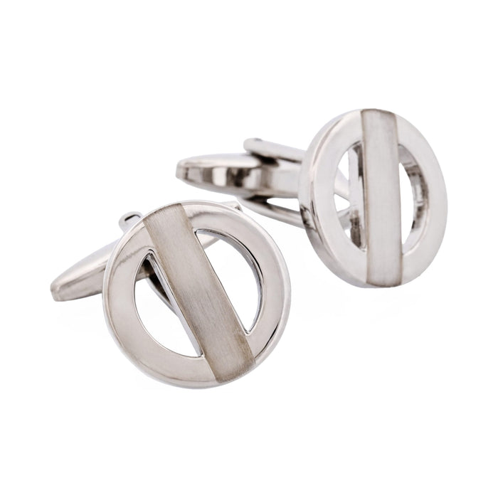Brushed & Polished Rhodium Plated Metro Round Cutout Cufflinks