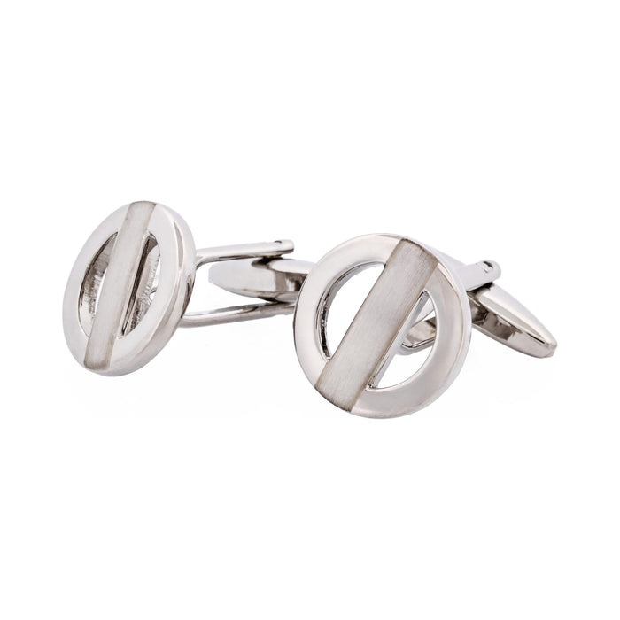 Brushed & Polished Rhodium Plated Metro Round Cutout Cufflinks