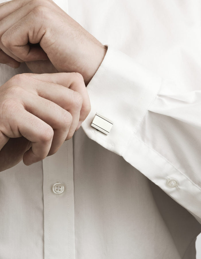Brushed & Polished Rhodium Plated Rectangle Cufflinks