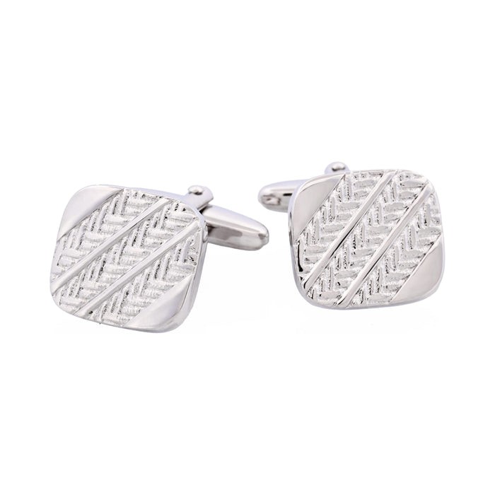 Brushed Rhodium Plated Herringone Patterned Cufflinks