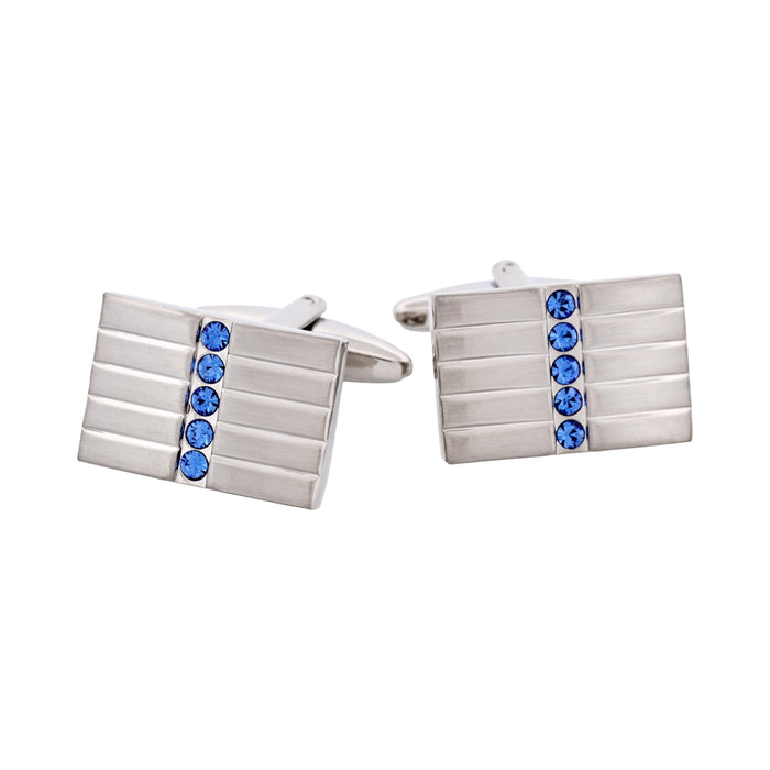 Brushed Rhodium Plated & Sapphire Crystal Cufflinks