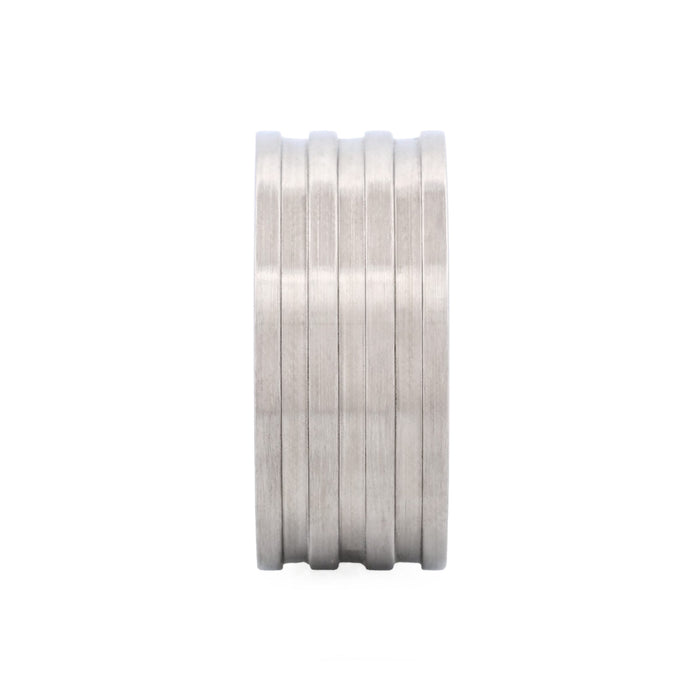 Brushed Ribbed Striped Stainless Steel Ring