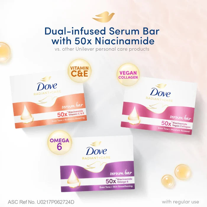 [BUNDLE OF 3] Dove Radiant + Care Serum Bar Niacinamide and Omega 6 90g