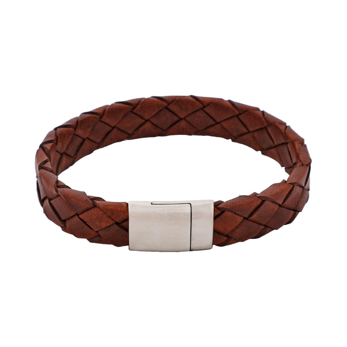 Burnished Cognac Leather Stainless Steel Bracelet 21.5cm