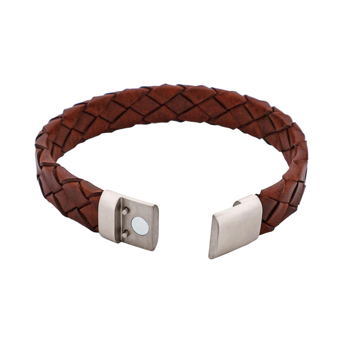 Burnished Cognac Leather Stainless Steel Bracelet 21.5cm