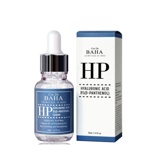 COS DE BAHA (HP) Hyaluronic Acid + B5 (D-Panthenol) Serum is a deeply hydrating serum suitable for all skin types, especially those needing extra moisture and repair. This formula features a blend of Hyaluronic Acid and 4% Vitamin B5, which together hydrate and strengthen the skin’s moisture barrier. 2% Niacinamide enhances skin tone and texture, while botanical extracts like Rosa Damascena and Lavandula Angustifolia soothe and calm the skin. This serum is perfect for daily use to achieve plump,