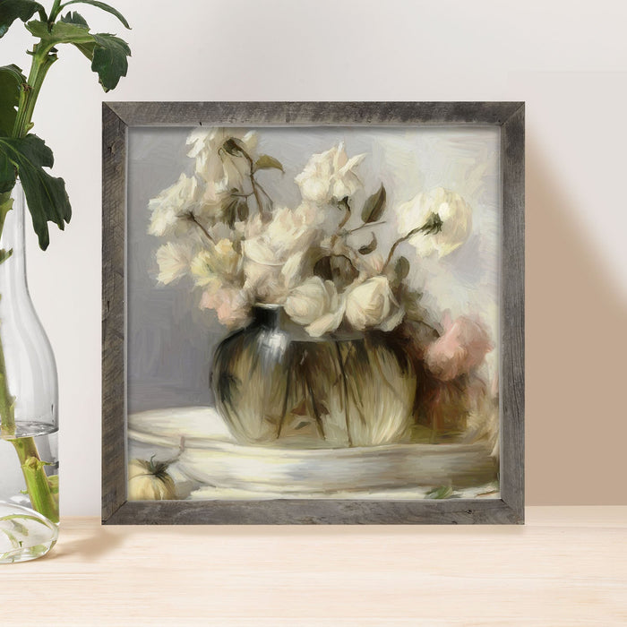Cream Roses in Clear Vase