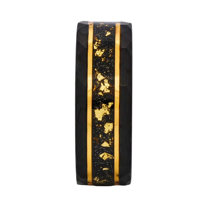 Cudworth Faceted Black Ion Plated Tungsten Ring - Gold Vein